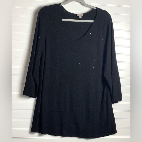 J Jill Black 3/4 Sleeves V-Neck Top Wool& Viscose Blend Size XL - Picture 6 of 10